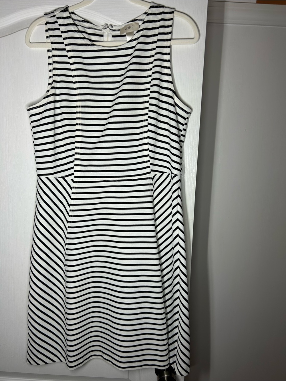 LOFT Black & White Striped Sleeveless Dress